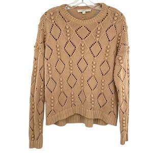 Loft Bobble Drop Shoulder Pointelle Sweater Tan